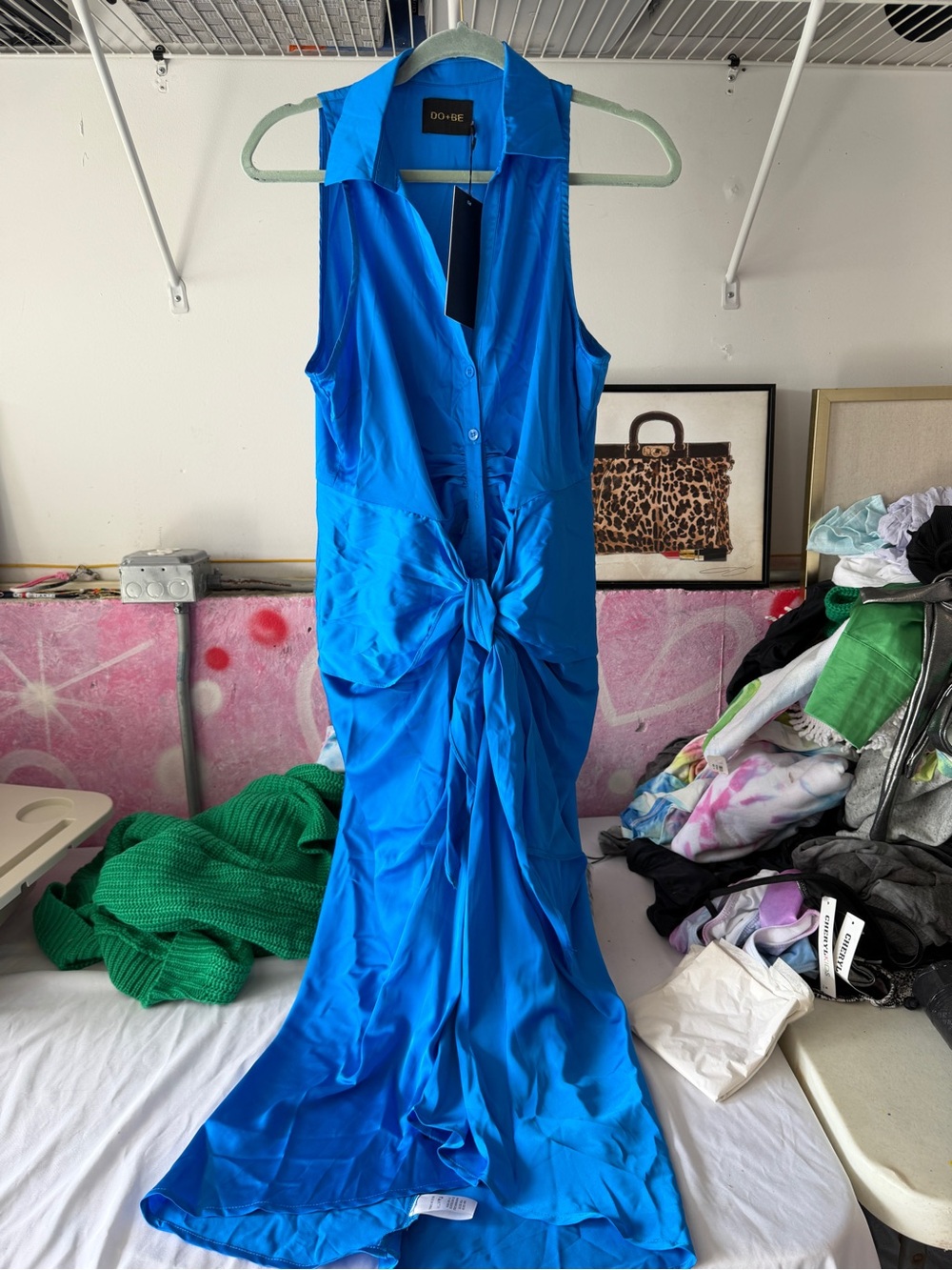 DO+BE Bright Blue Sleeveless Maxi Dress with Front Tie